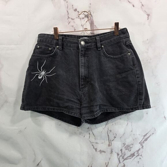 Disturbia Shorts Womens 30 Jean Denim High Rise Black Spider Web Embroidered